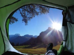 Zelt Berge Sonnenschein Landschaft