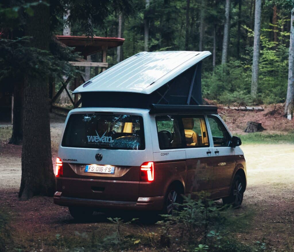 VanLife VW Multivan Dachbox Wald Wildcamping e1618730388844