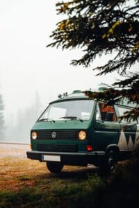 VanLife Wald Tanne Sonne VW Multivan Oldtimer
