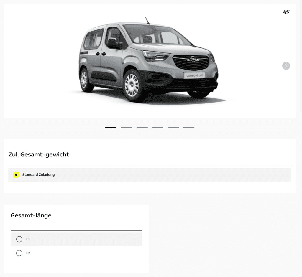 Opel Combo Gesamtlänge und Radstand: L1 + L2