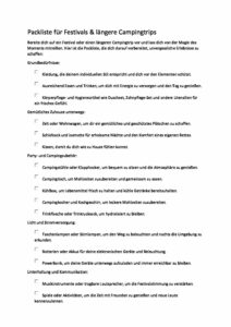 Packliste Festivals laengere Campingtrips pdf